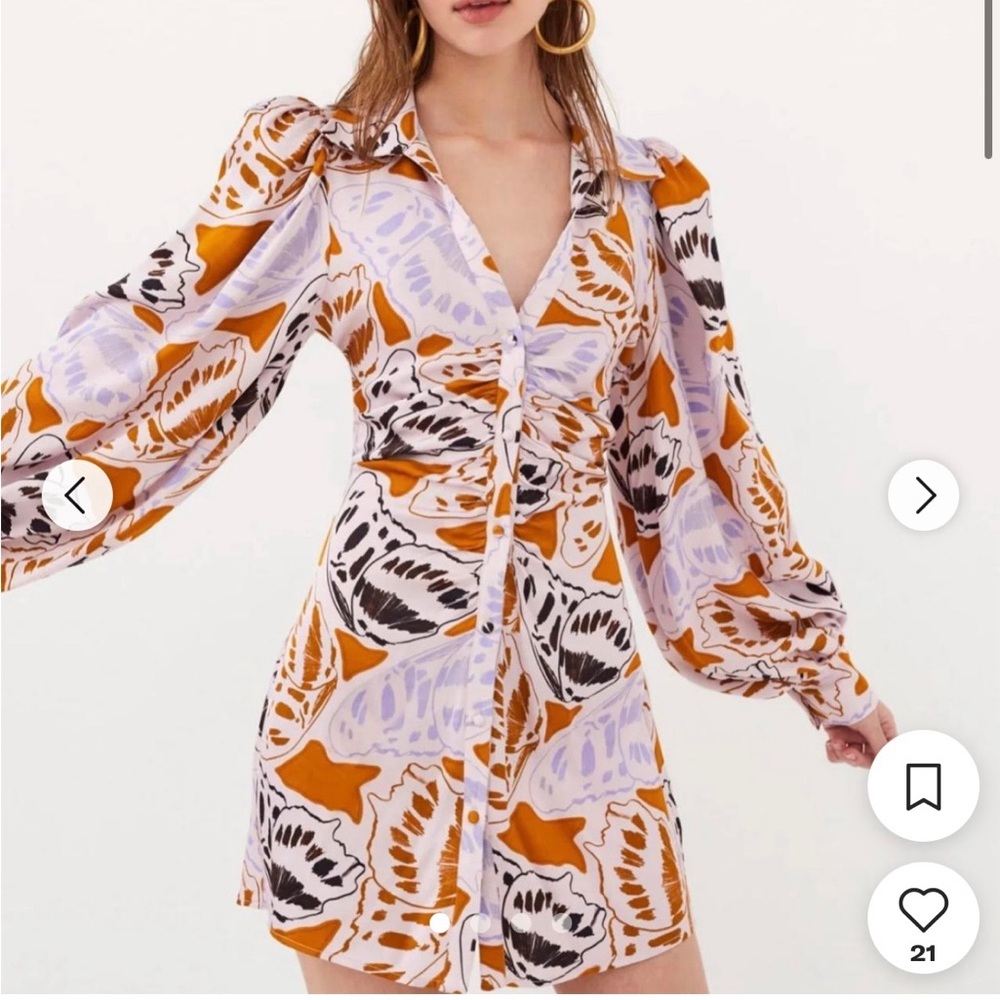 For Love & Lemons Long Sleeve Mini Dress in Lilac, Mustard & Black